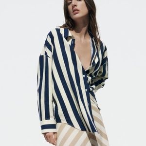 Oversized stripped Linen shirt - SMALL